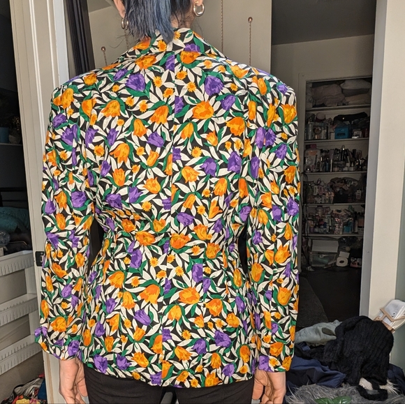 Perfect Vintage Silk Floral Beaded and Purple 80s Reversible Blazer sz M? - Picture 2 of 12